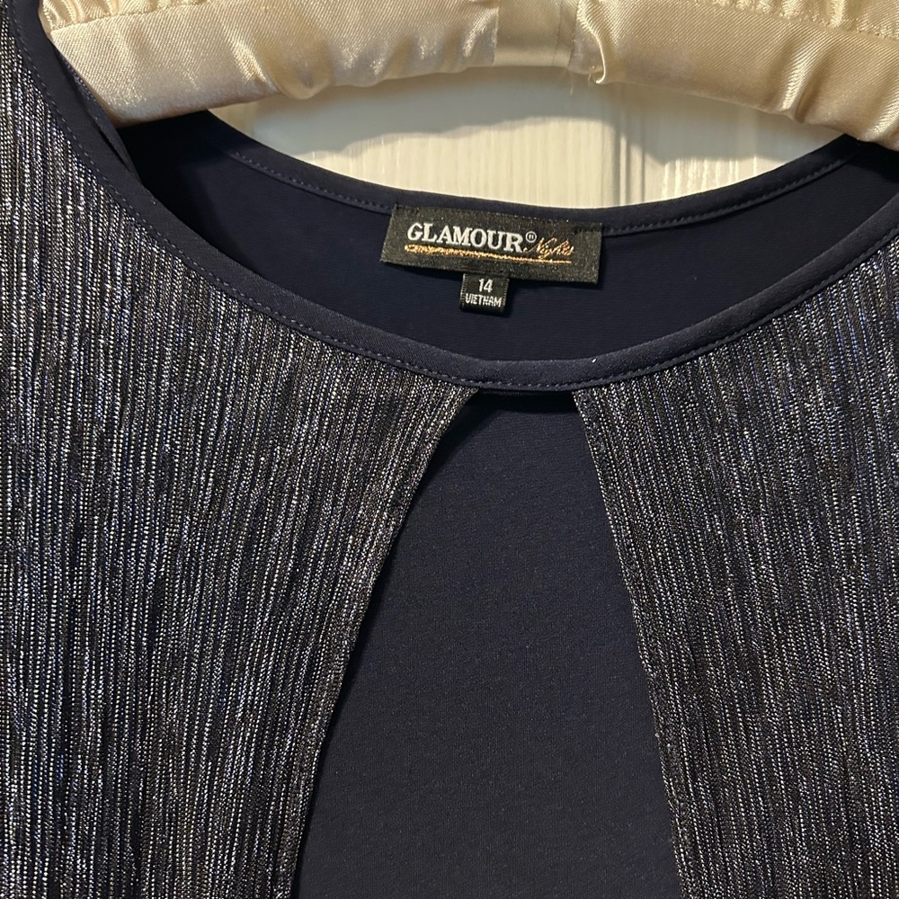 Glamour Navy Dress with Metallic Sheen - Picture 2 of 8